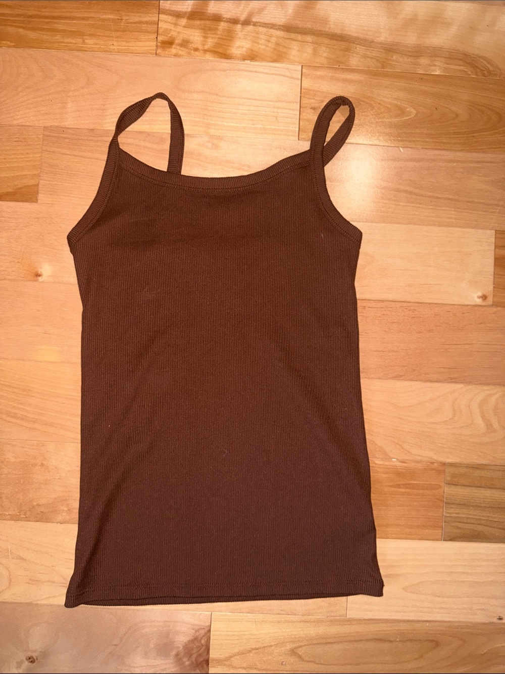 Women's Brown Ribbed Tank Top - Classic Spaghetti Strap S EUC